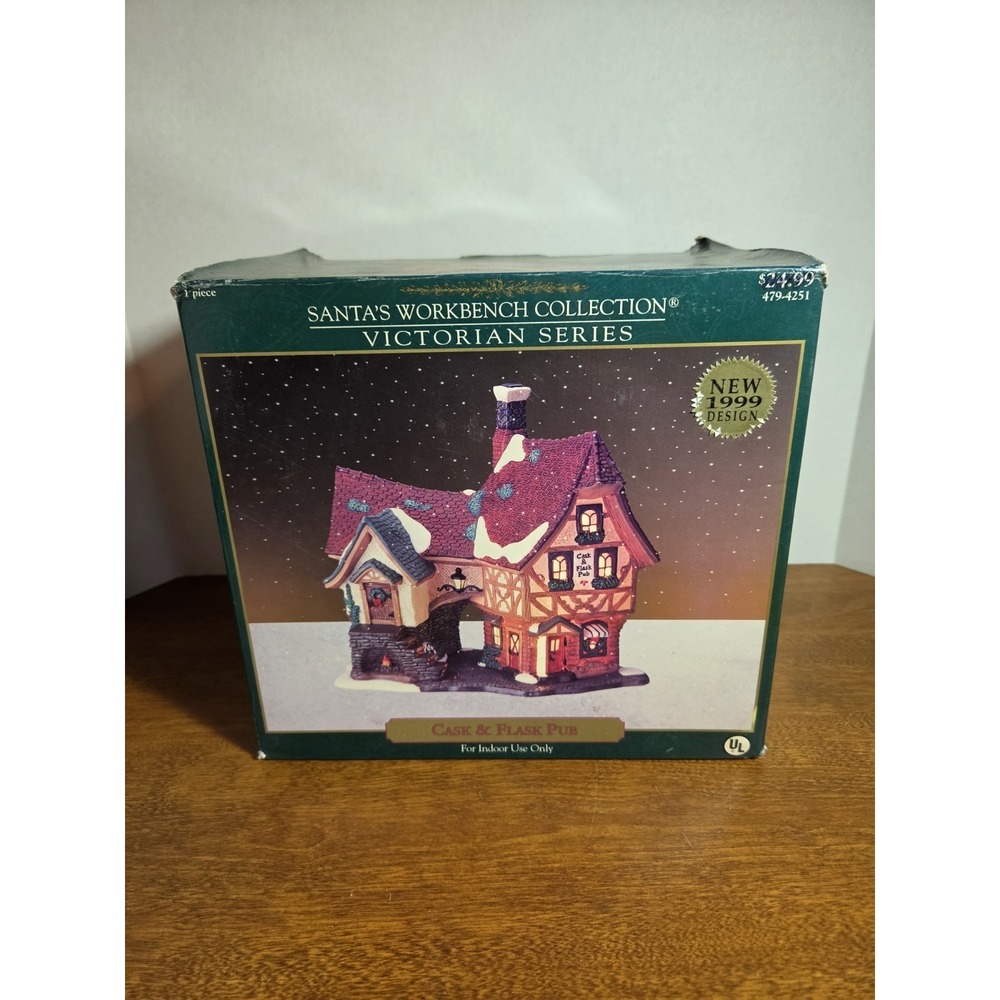 1999 Santa's Workbench Coll.  Victorian Ser. Cask & Flask Pub Orig Box No Light